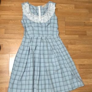 Plaid Cottagecore Peter Pan Lace Collar Dress